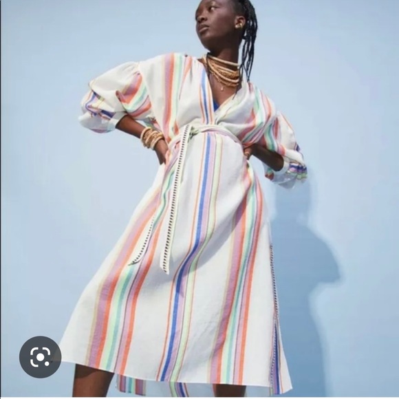 Lemlem H&M HM Lyocell-Blend Kaftan Dress Multi Striped Sizes XS-L New - Picture 2 of 4